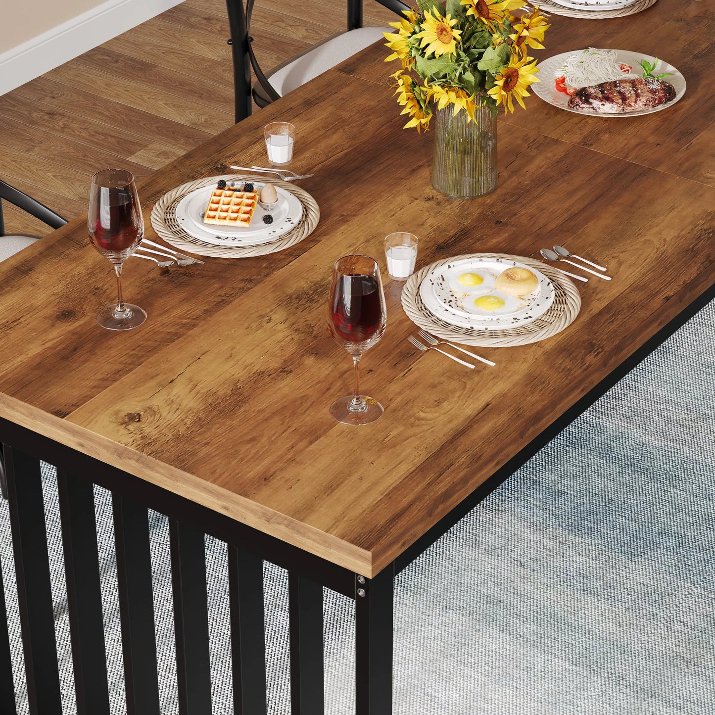 Table de salle à manger Michel — bois, métal, style industriel, rectangulaire