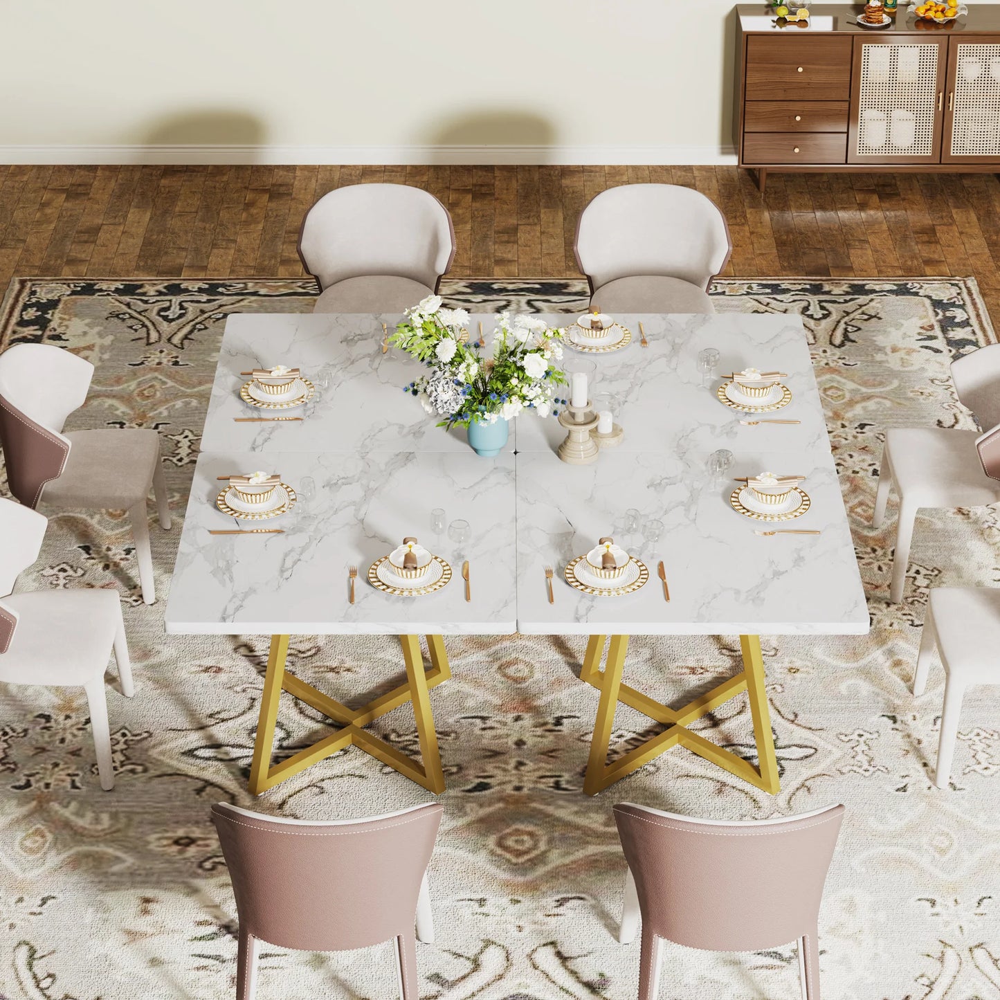 Table de salle à manger Astrid — bois, métal, style industriel, carrée