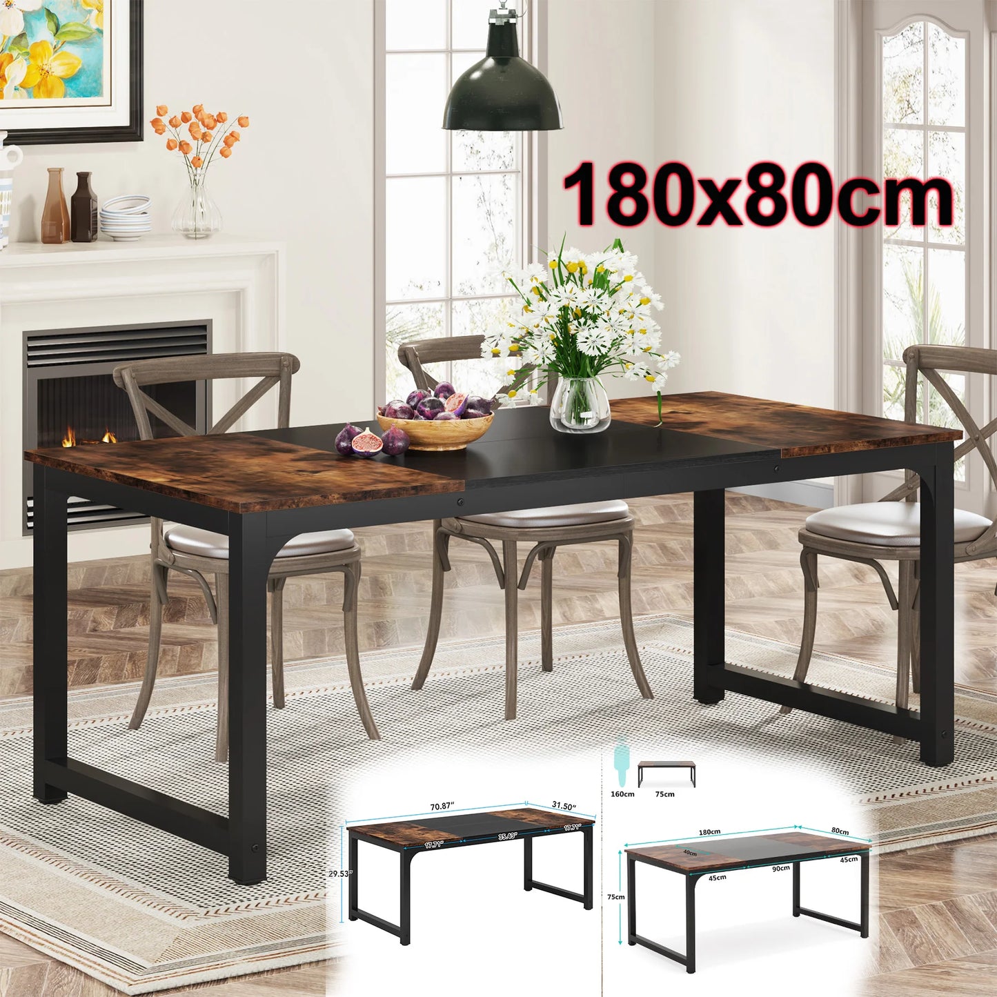 Table de salle à manger Gabriel — style industriel, rectangulaire