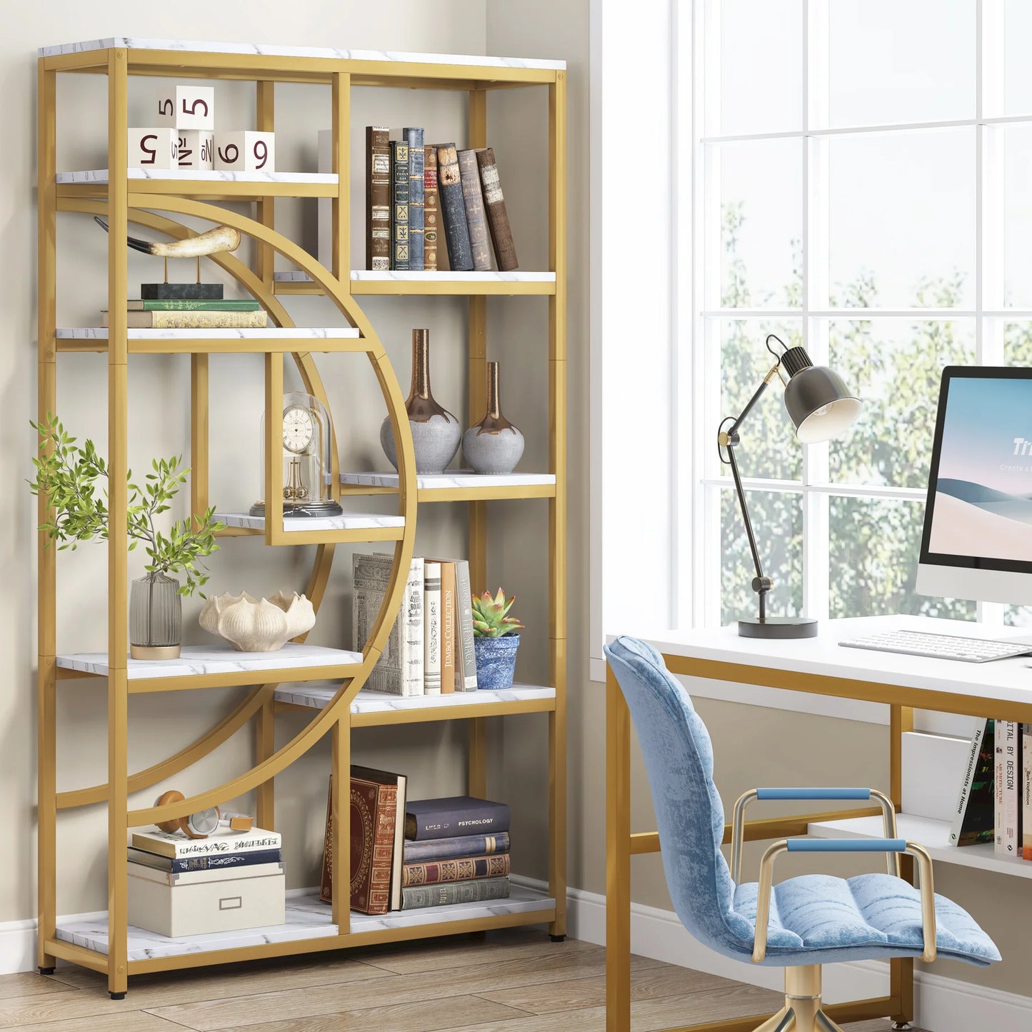 Bibliothèque Nathan — style industriel, rangement intégré, 5 niveaux, étagères ouvertes