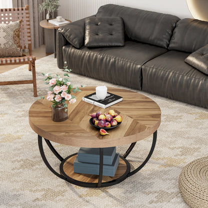Table basse Isabelle — bois, style industriel, rangement intégré, 2 niveaux