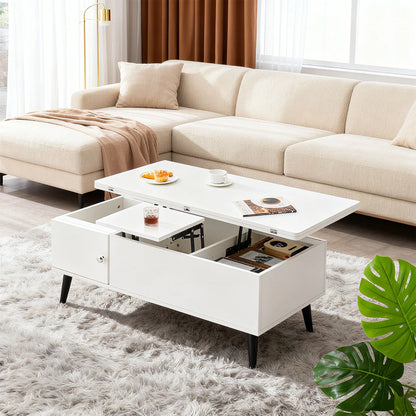 Convertible Coffee Table with Lifting Top, Retractable Living Room Table, Wooden Sofa Side Table with Hidden Storage Space