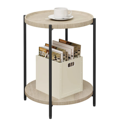 WOLTU Round Coffee Table with 2 Shelves Removable Table Top Sofa Telephone Tea Bedside Table for Living Room Bedroom Home