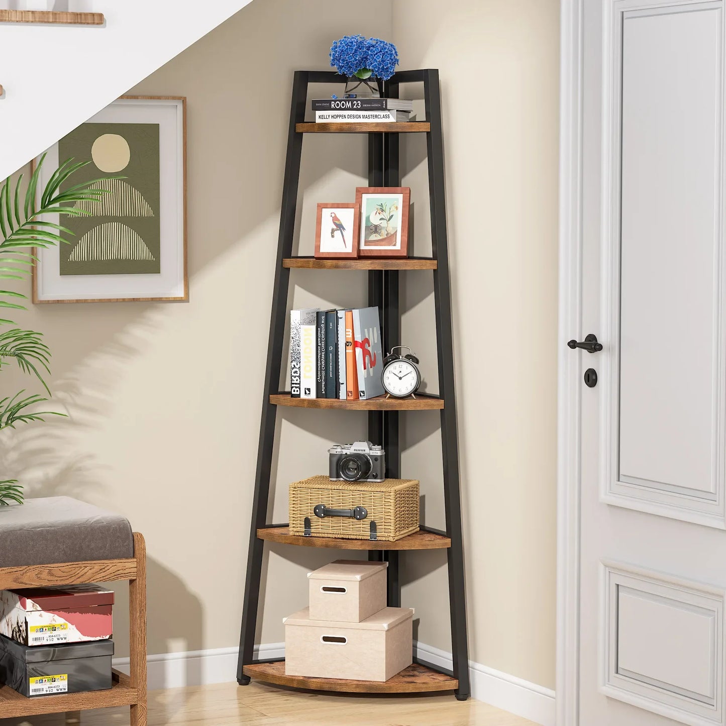 Bibliothèque Fabrice — bois, rangement intégré, meuble d'angle, étagères ouvertes