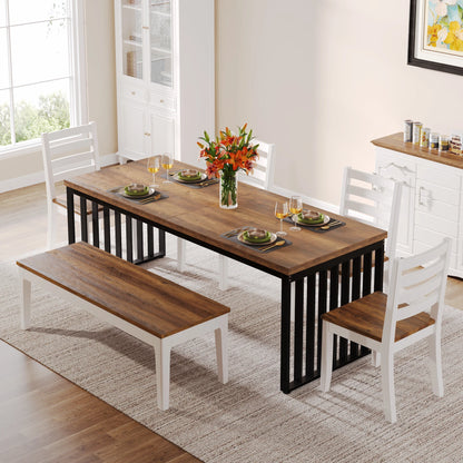 Table de salle à manger Michel — bois, métal, style industriel, rectangulaire