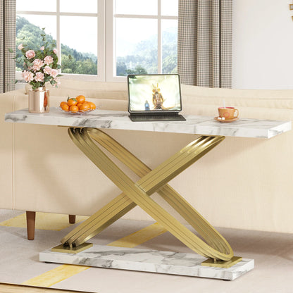 Console Yves — finition dorée, marbre, design contemporain, rectangulaire