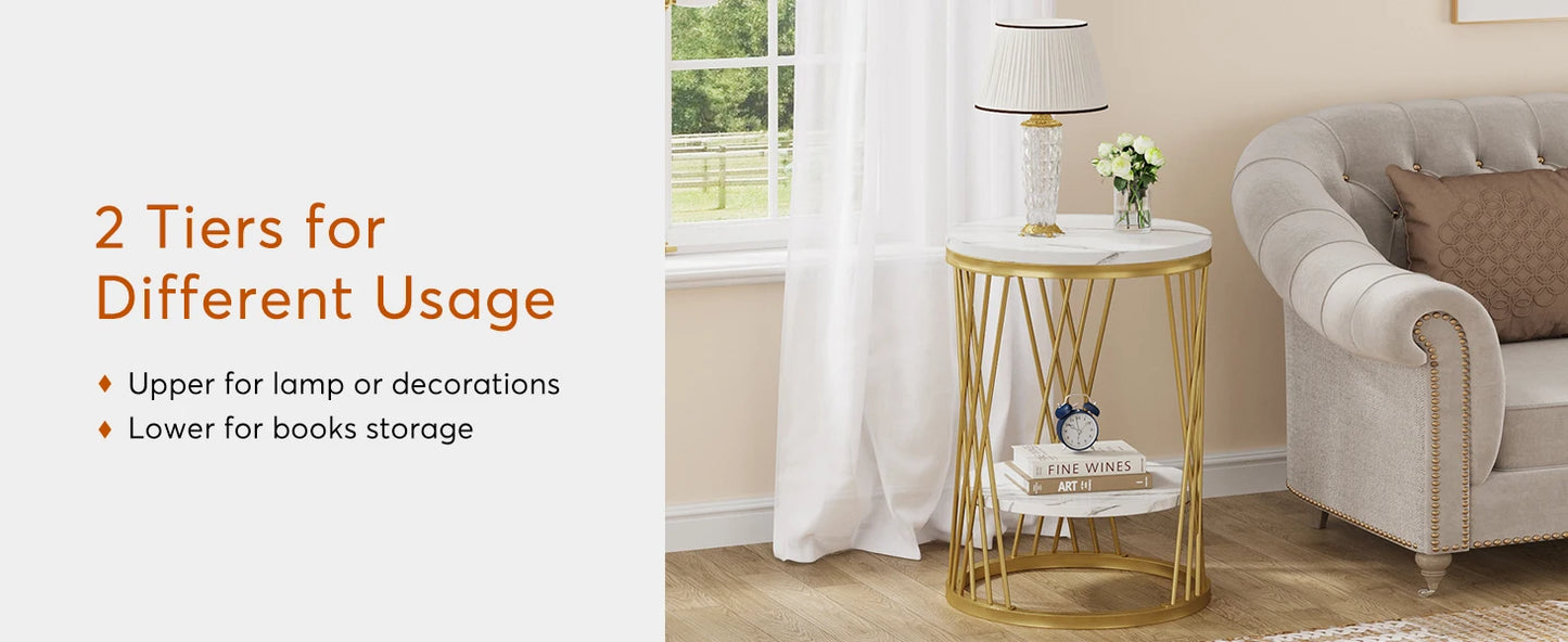 Table d'appoint Matthieu — finition blanche, marbre, design contemporain, rangement intégré