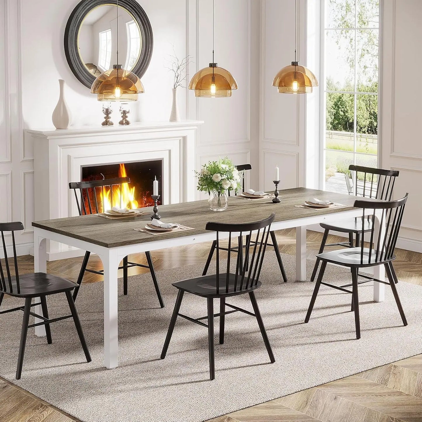 Table de salle à manger Émilie — bois, style industriel, rectangulaire