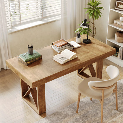 Table de salle à manger Justine — finition marron, style rustique, rectangulaire