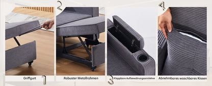 3-in-1 Single Sofa Bed with USB and Type-C, Adjustable Backrest TV Chair with Drink Holder and Armrest for Small Room Apartments