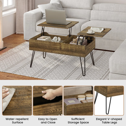 WOLTU Coffee Table Double Lifting Plate Sofa Table Height-Adjustable Pull-Out Living Room Table Separate Hidden Storage