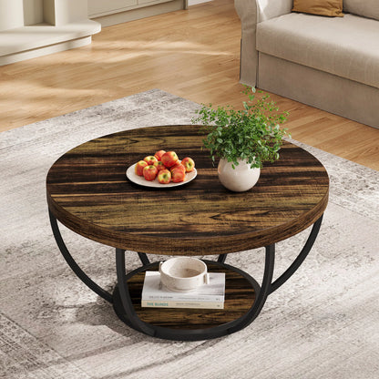 Table basse Jérôme — bois, style industriel, rangement intégré, 2 niveaux