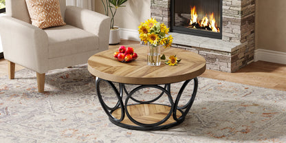Table basse Marc — bois, style industriel, rangement intégré, 2 niveaux