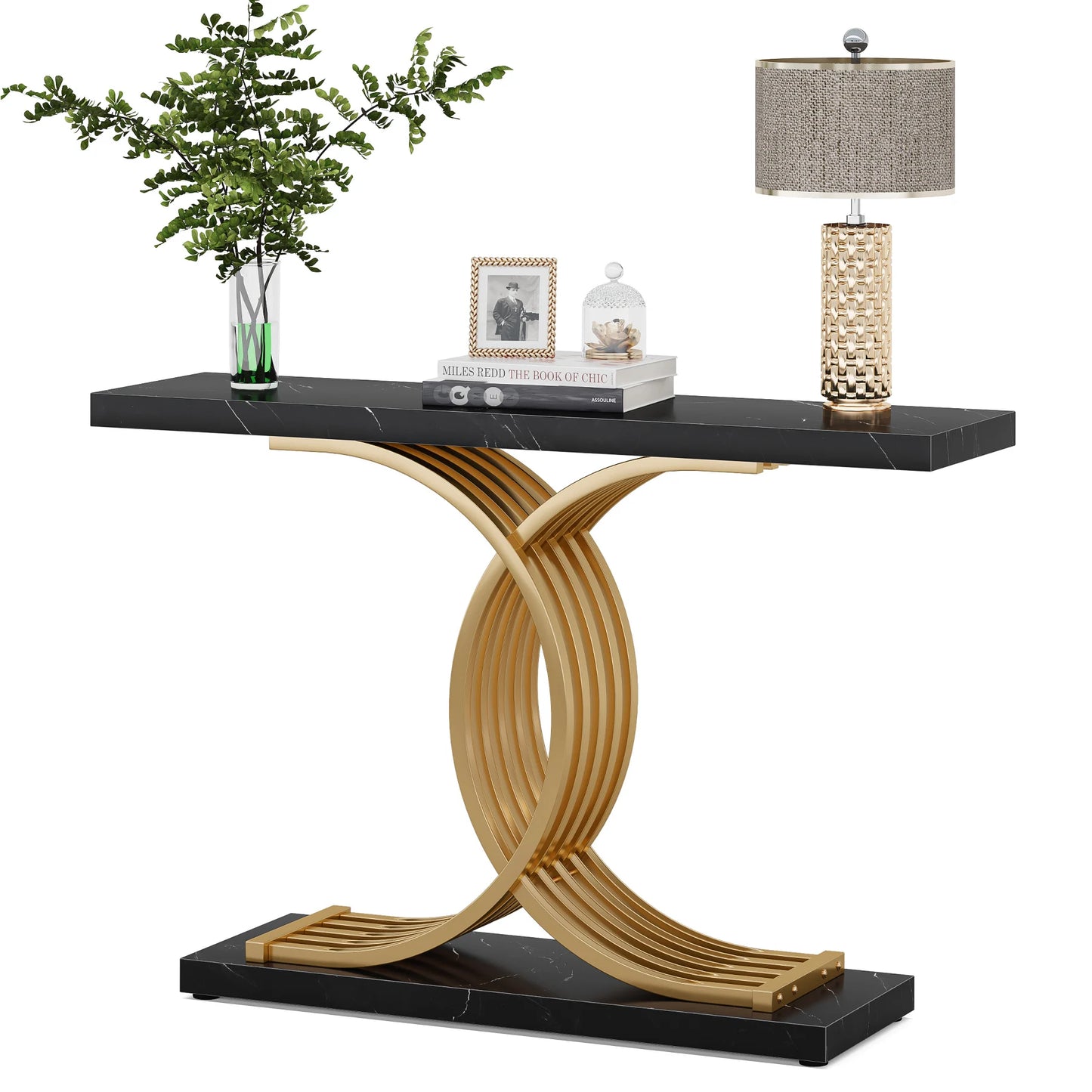 Console Axel — finition dorée, bois, marbre, métal