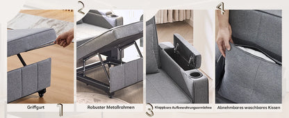 3-in-1 Sofa Bed with USB and Type-C, Adjustable Backrest TV Chair with Drink Holder and Armrest for Small Room Apartments