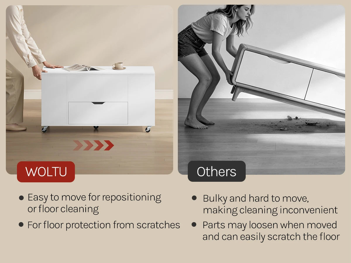 WOLTU Double Lift Top Coffee Table with Wheels Wood Sofa Table with Drawer and Storage Shelf Height-Adjustable Extendable for Living Room