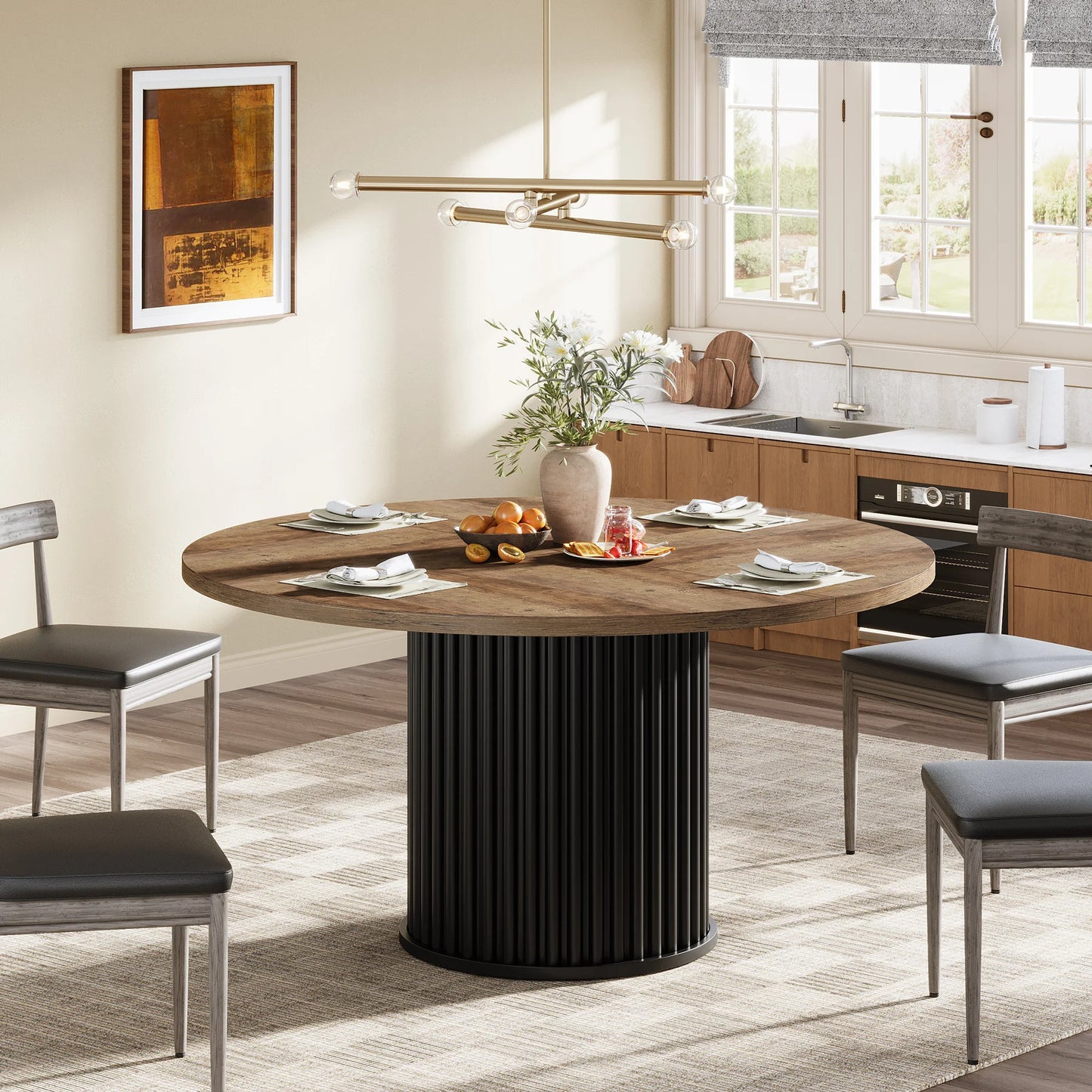 Table de salle à manger Jacinthe — finition noir, métal, ronde