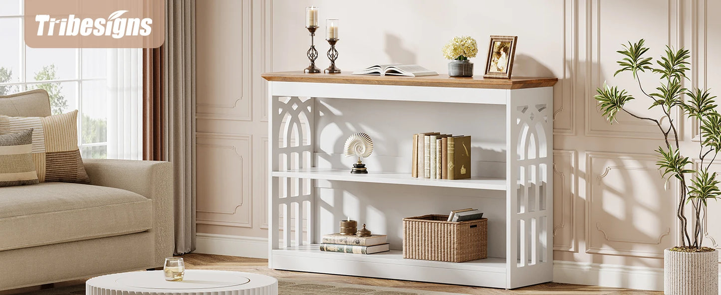 Console Sylvain — finition blanche, design contemporain, rangement intégré, 3 niveaux