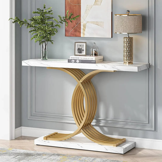 Console Axel — finition dorée, bois, marbre, métal