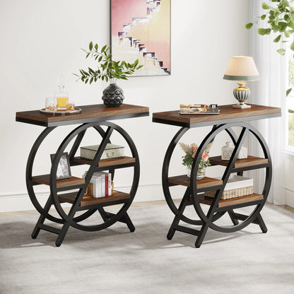 Table d'appoint André — bois, métal, rangement intégré, 3 niveaux