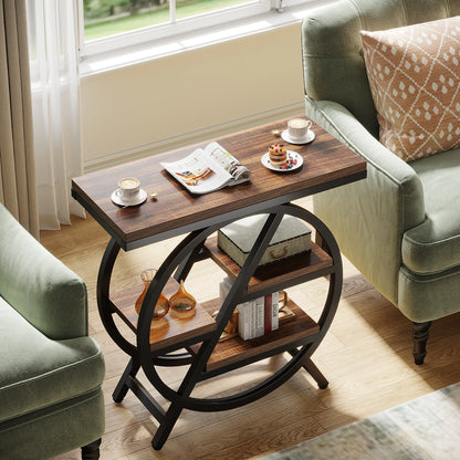 Table d'appoint André — bois, métal, rangement intégré, 3 niveaux
