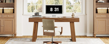 Bureau Martial — finition noyer, style rustique, rangement intégré, avec tiroirs