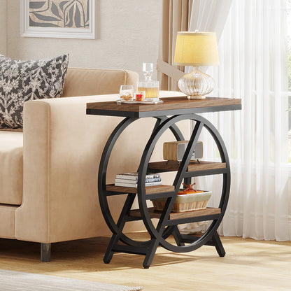 Table d'appoint André — bois, métal, rangement intégré, 3 niveaux