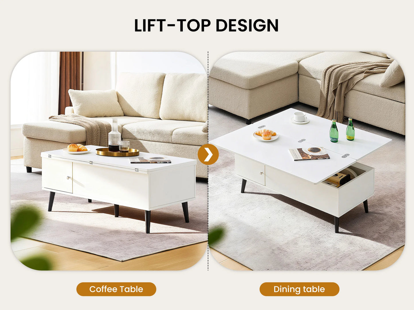 Convertible Coffee Table with Lifting Top, Retractable Living Room Table, Wooden Sofa Side Table with Hidden Storage Space