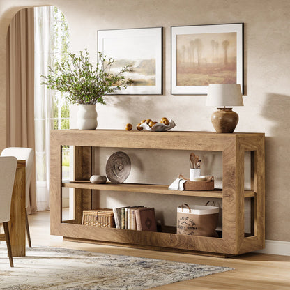 Console Béatrice — finition marron, bois, métal, rangement intégré