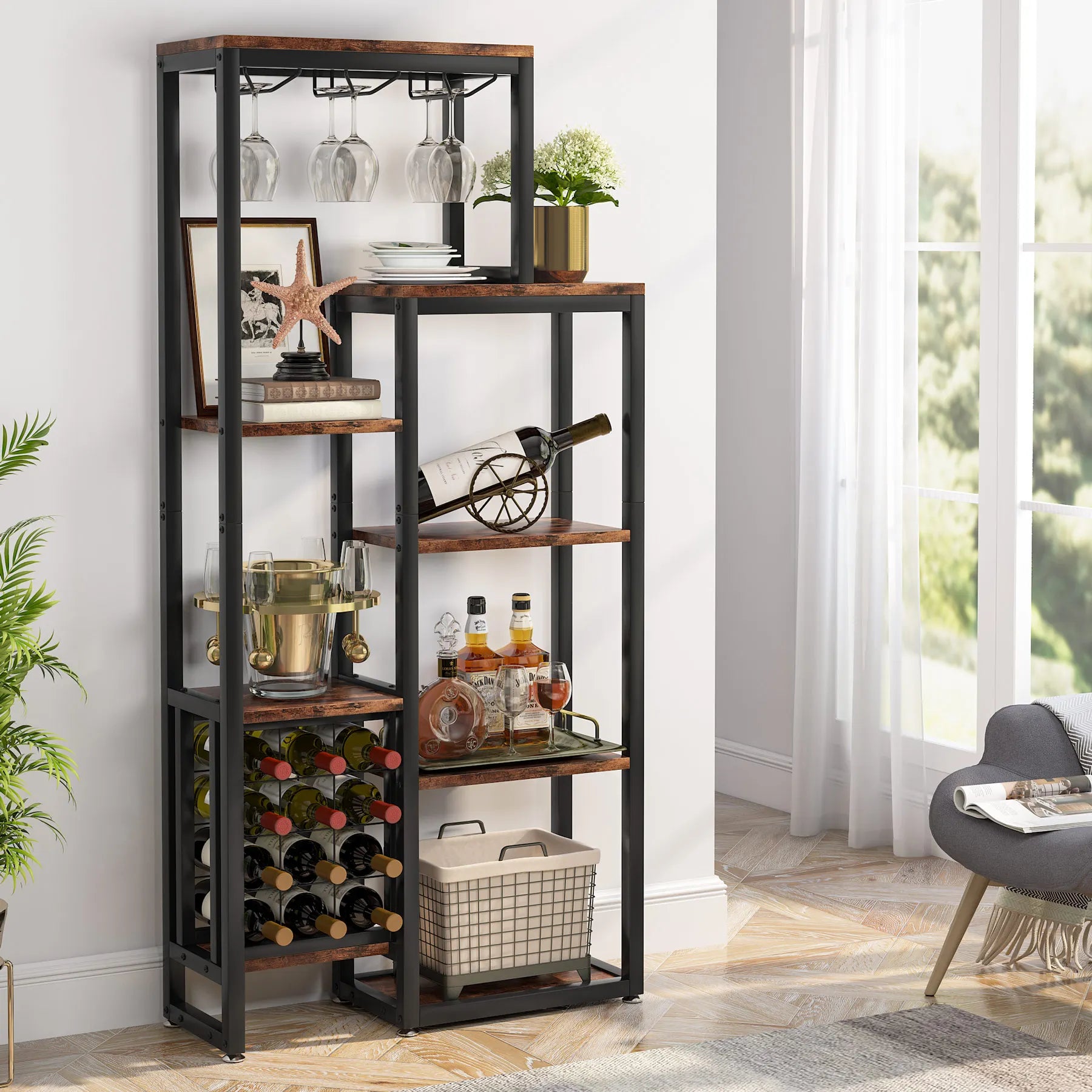 Bibliothèque Geneviève — style industriel, rangement intégré, 5 niveaux