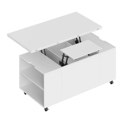 WOLTU Double Lift Top Coffee Table with Wheels Wood Sofa Table with Drawer and Storage Shelf Height-Adjustable Extendable for Living Room