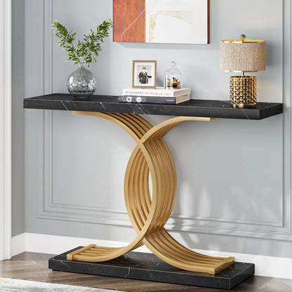 Console Axel — finition dorée, bois, marbre, métal