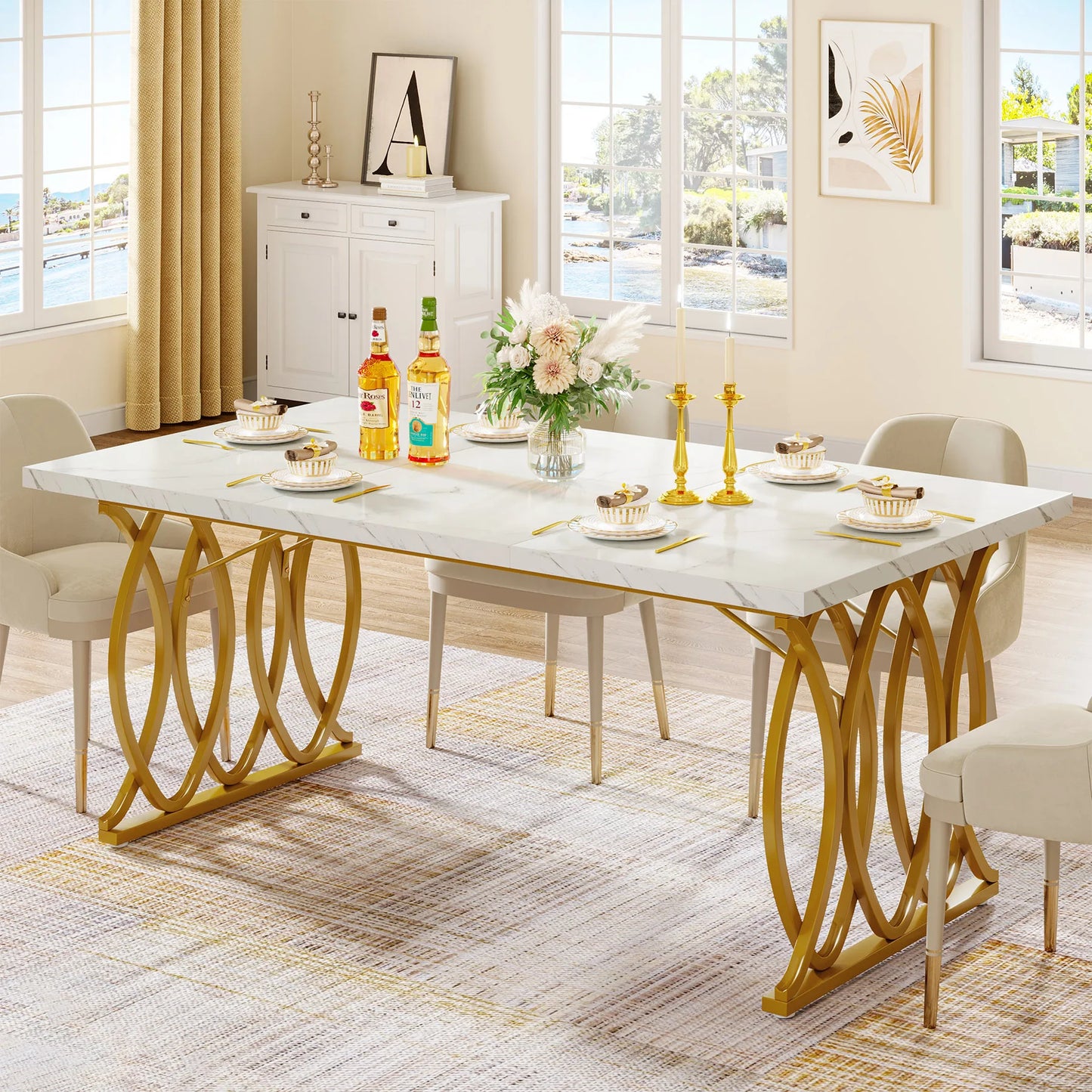 Table de salle à manger Quentin — marbre, design contemporain, rectangulaire