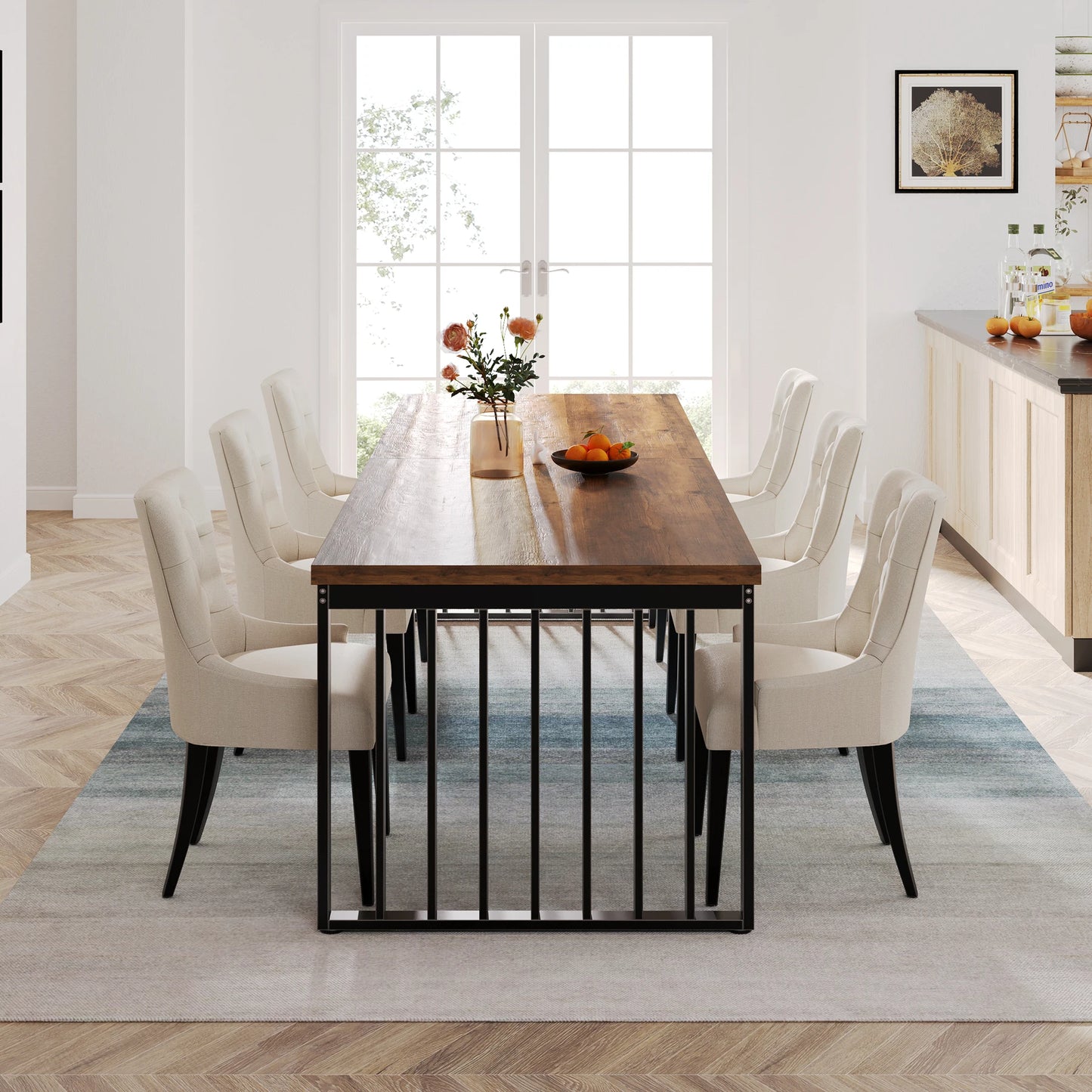 Table de salle à manger Michel — bois, métal, style industriel, rectangulaire