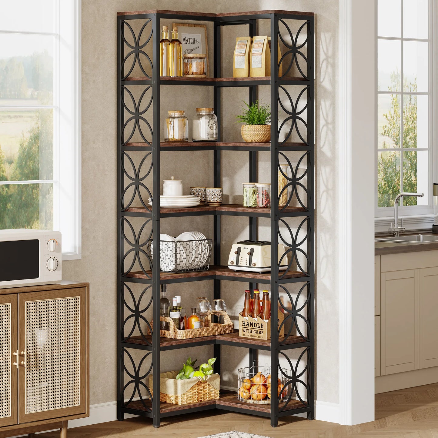 Bibliothèque Antoinette — bois, métal, 7 niveaux, meuble d'angle