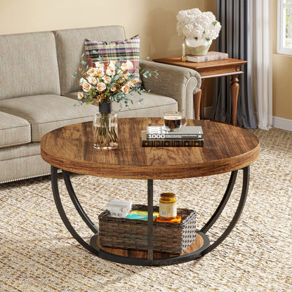 Table basse Marc — bois, style industriel, rangement intégré, 2 niveaux