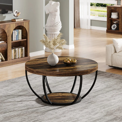 Table basse Isabelle — bois, style industriel, rangement intégré, 2 niveaux