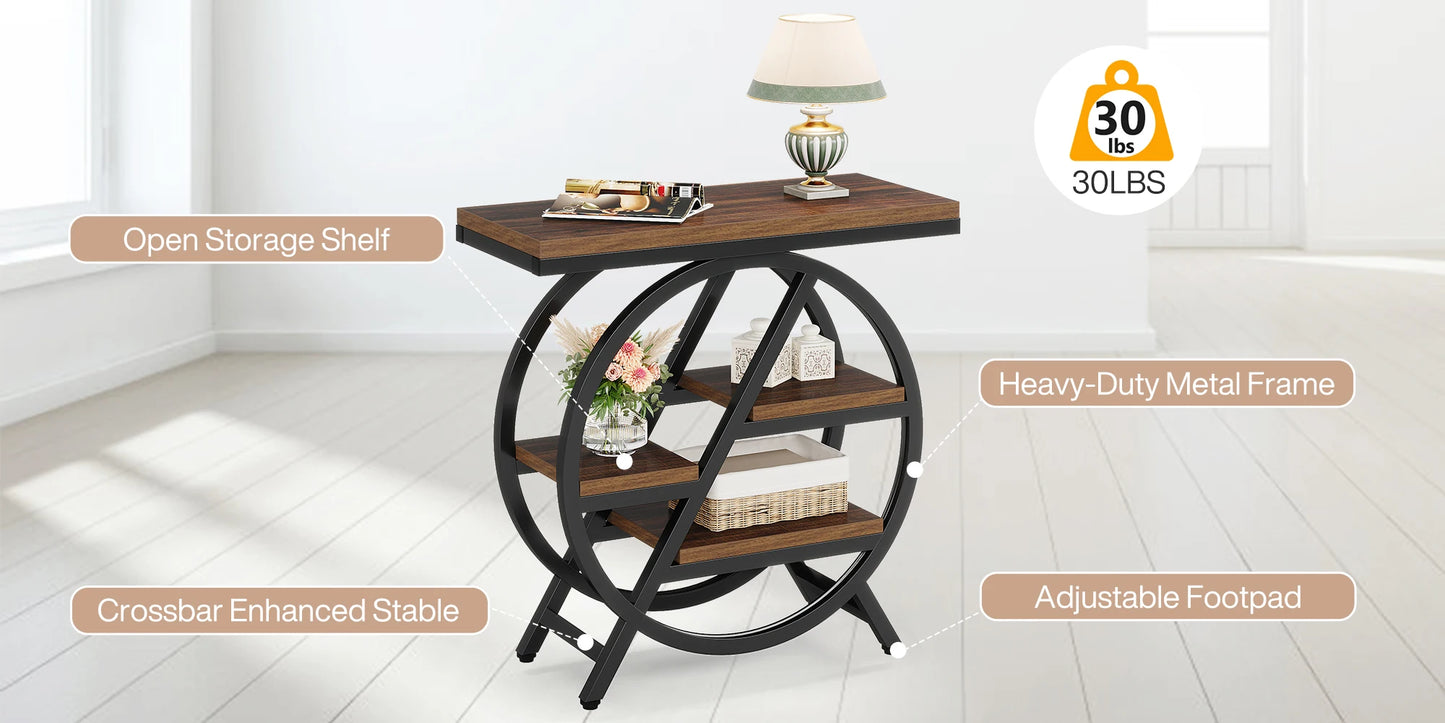 Table d'appoint André — bois, métal, rangement intégré, 3 niveaux