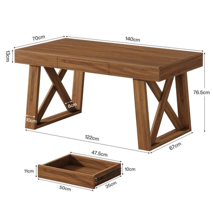 Bureau Martial — finition noyer, style rustique, rangement intégré, avec tiroirs