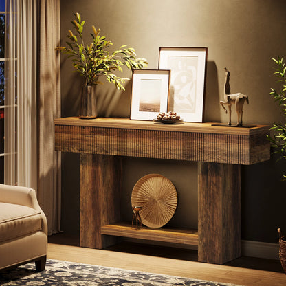 Console Ophélie — bois, style rustique, rangement intégré, 2 niveaux