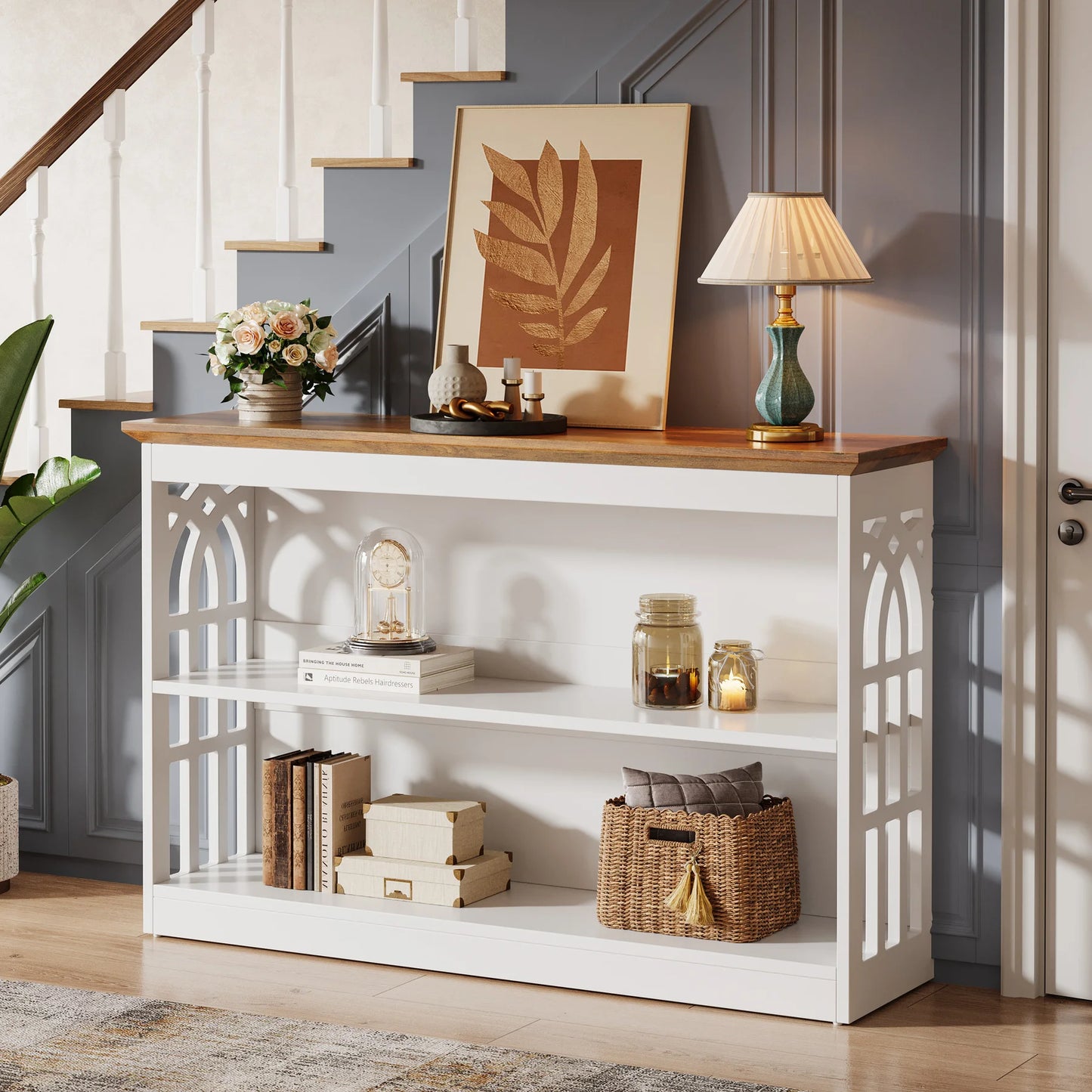 Console Sylvain — finition blanche, design contemporain, rangement intégré, 3 niveaux