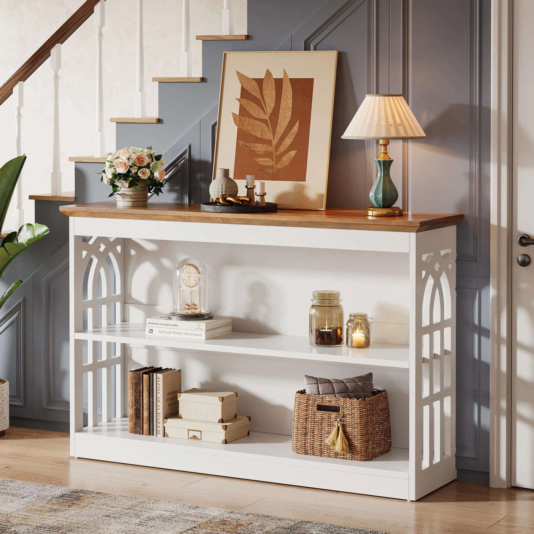 Console Sylvain — finition blanche, design contemporain, rangement intégré, 3 niveaux