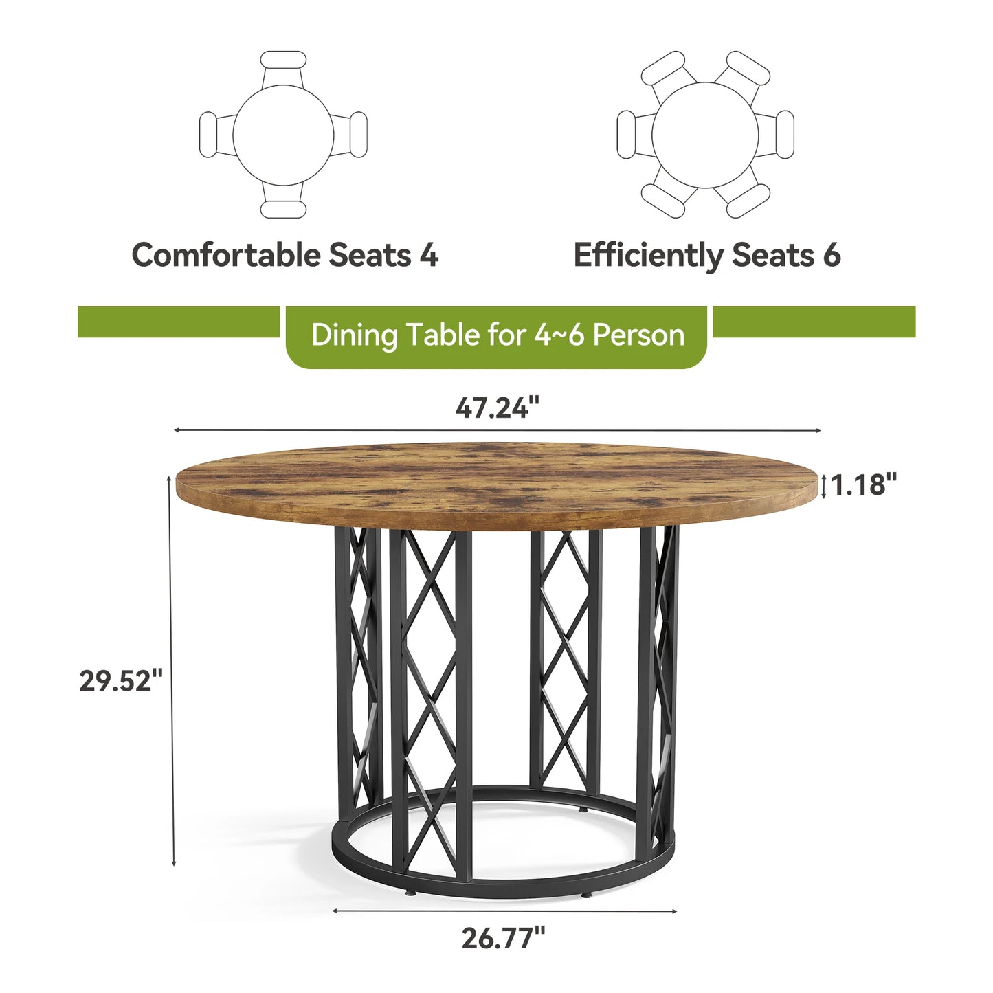Table de salle à manger Yolande — métal, style industriel, ronde
