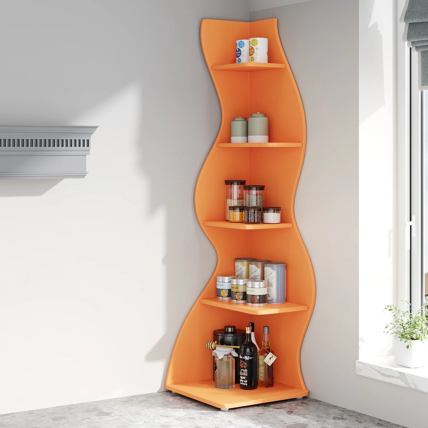 Bibliothèque Jules — design contemporain, rangement intégré, 5 niveaux, meuble d'angle
