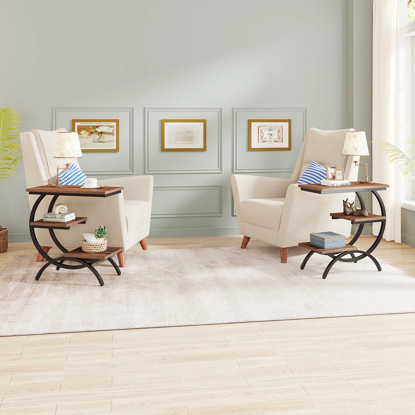 Table d'appoint Tanguy — bois, style industriel, rangement intégré, 3 niveaux