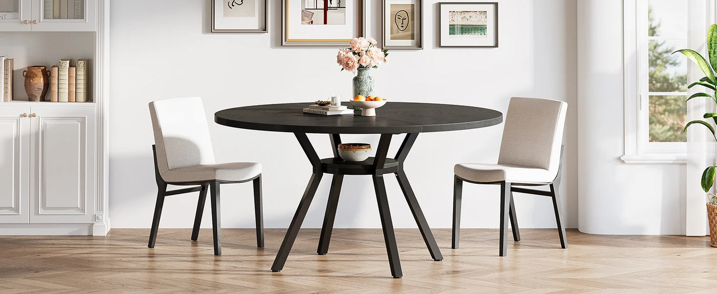 Table de salle à manger Jonathan — bois, métal, rangement intégré, ronde
