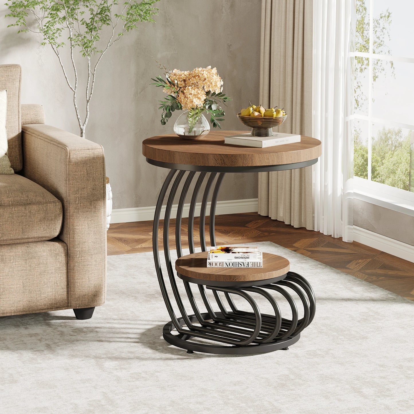 Table d'appoint Pénélope — finition dorée, marbre, design contemporain, rangement intégré
