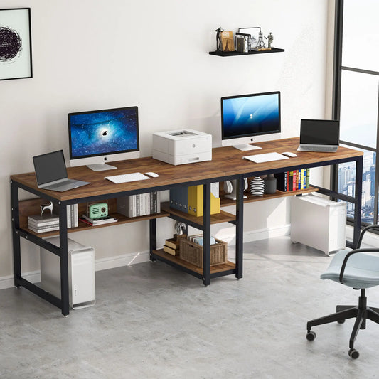 Bureau Morgane — style rustique, pour deux personnes, étagères ouvertes