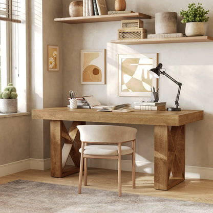 Table de salle à manger Justine — finition marron, style rustique, rectangulaire