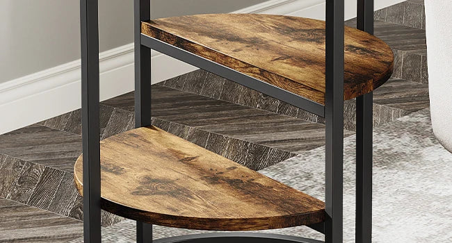 Table d'appoint Pauline — bois, style industriel, rangement intégré, ronde